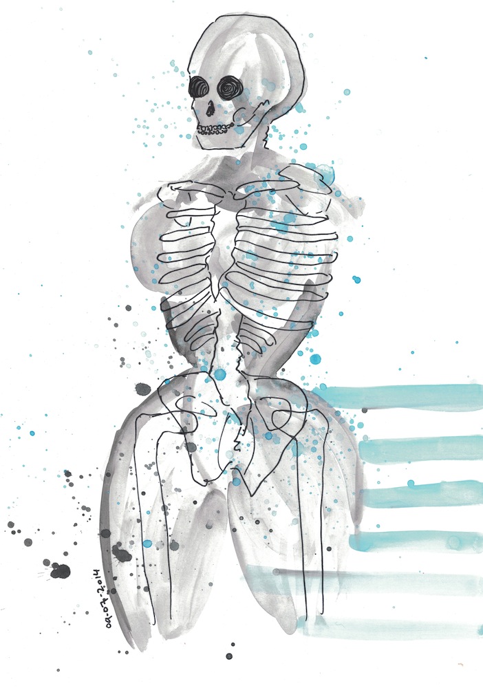 Skeleton, female, water colour. 2014.